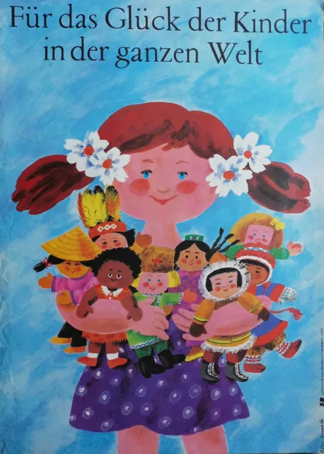 Grafik Plakat DDR 1980 Kinder der Welt Grafik Gisela Röder  Gruppe 4 A2 59x42 cm