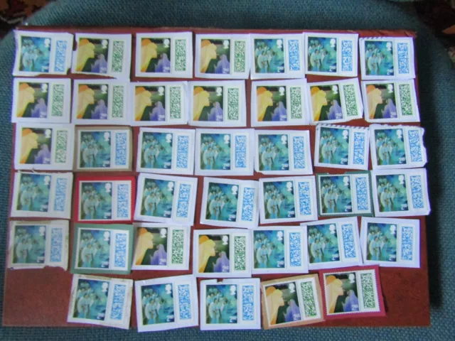 40 x UNFRANKED BARCODED CHRISTMAS 2nd CLASS  STAMPS ON PAPER