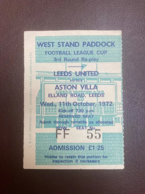 Leeds United v Aston Villa League Cup TICKET 1972/73