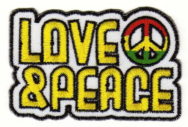 ab58★Love & Peace Zeichen Aufnäher Bügelbild Patch Applikation Reggae 7,6 x 5 cm