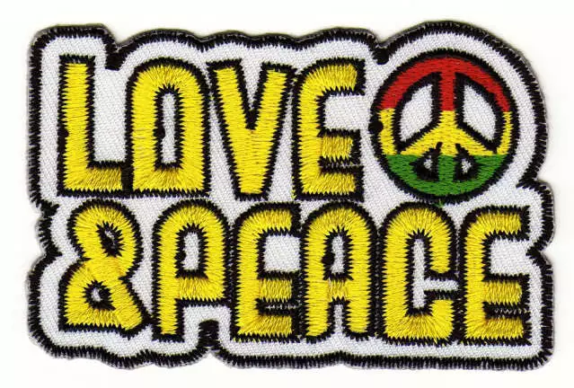 ab58★Love & Peace Zeichen Aufnäher Bügelbild Patch Applikation Reggae 7,6 x 5 cm