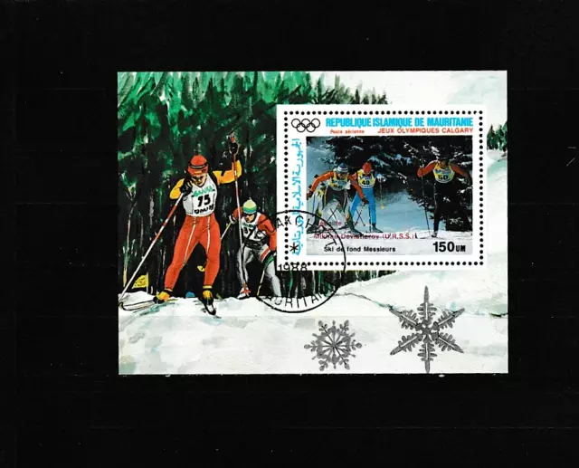 Mauretanien-Oly.-Spiele-Block-Skilanglauf-Calgary--1988-gestempelt-TOP