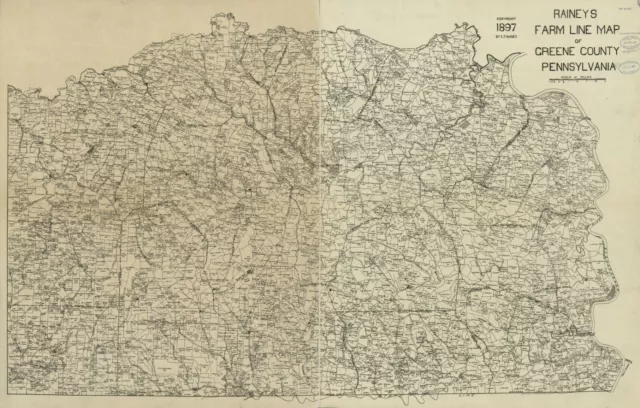 16" x 24" 1897 Map of Rainey's farm line map of Greene County, Pennsylvania