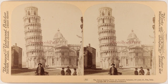 Italien Pisa Der -umfang Abgewinkelt Und Die Kathedrale 1897 Foto Stereo Vintage