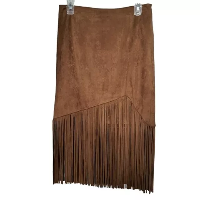 Tularosa Donna Tan Camel Faux Suede Fringe Pencil Skirt Size 4 TR15B067 2