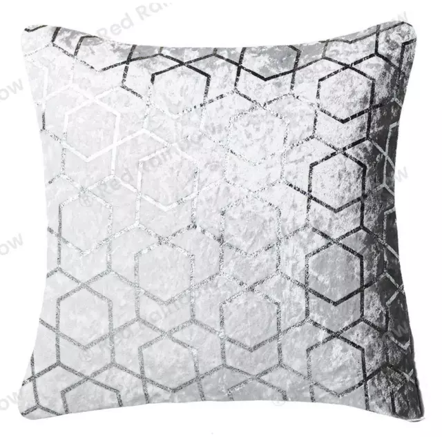 Metallic Geometric Luxury Crushed Velvet Silver Sparkle Cushion Cover in 3 Sizes