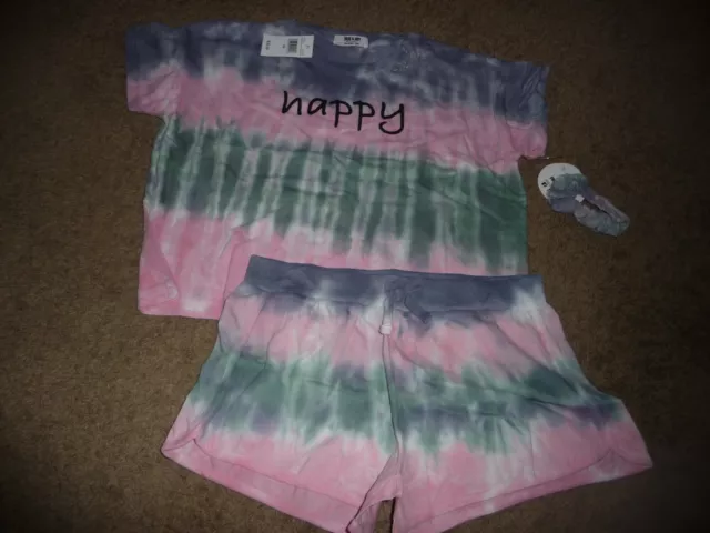 NEW NWT Jolie & Joy girls size 14 "happy" short set pink purple tie dye