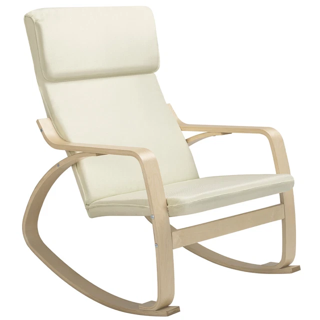 Poltrona A Dondolo In Tessuto Beige - Struttura Legno, Ergonomica Per Relax In Casa - Foto 14