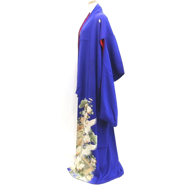 8965C2 Silk Vintage Japanese Kimono Robe Dress Crane Birds