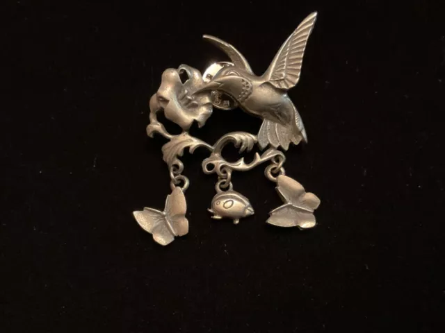 Lindsay Claire Designs LCD Pewter Hummingbird Lapel Pin Brooch With Dangles