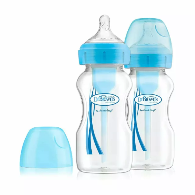 Dr Brown's Options+ Anti-Colic Baby Bottles 270 ml PINK BLUE CLEAR Pack of 2