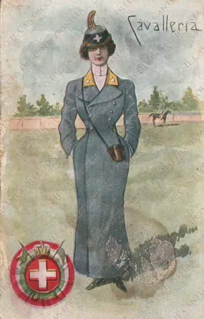 1916 Cavalleria donna soldato Regio esercito Cartolina militare WW1