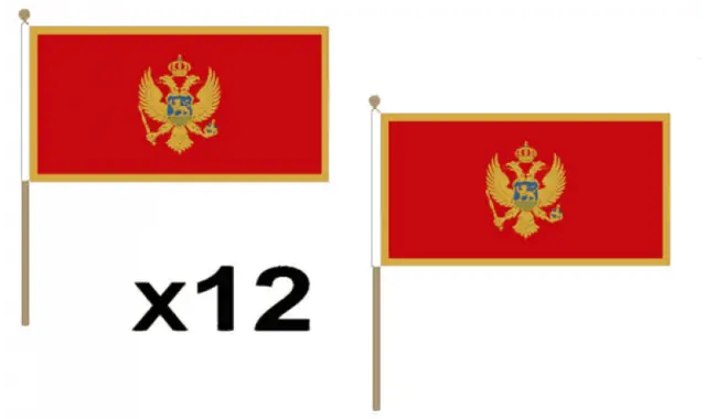 Pack Of 12 Montenegro Hand Flags 9 x 6" - Party Conferences Office Display