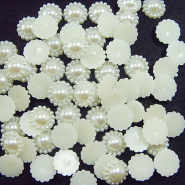 100pcs/Lot Ivory Flat Back Flower Beads Wedding Cards qlll✨ Embellishment Z4D3