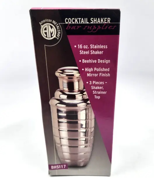 American Metalcraft BHS117 16 oz 3Pc.  S.S. Bar Cocktail Shaker  Beehive Design