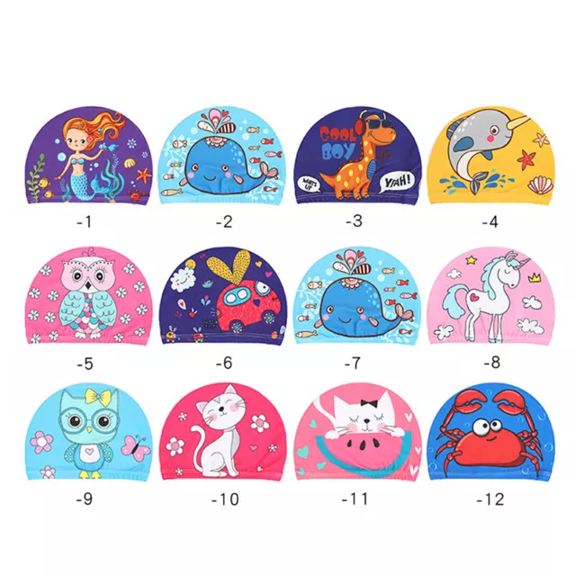 Elastic Cute Cartoon Printed Swimming Caps For Long Hair Kids Protect Ears A;;b