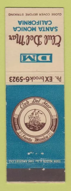 Matchbook Cover - Club Del Mar Santa Monica CA