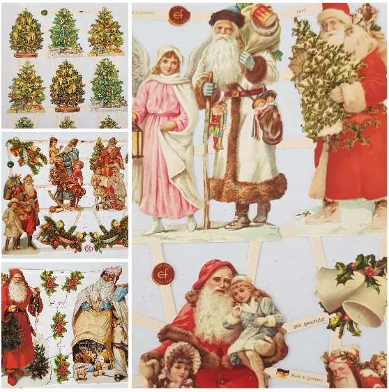 Christmas Paper Scraps Santa Die Cut Father Christmas Tree Scrapbook Collage