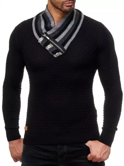 Redbridge Homme Pull Tricot Supple Pull Col Écharpe Noir