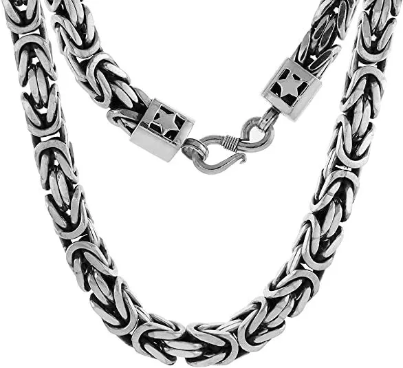 10mm Sterling Silver Square BYZANTINE Chain Necklace Bracelet Antiqued Finish