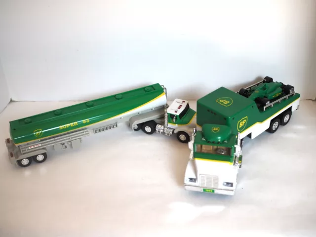 Pair 1994 Limited Edition BP Oil Toy Tanker Truck - Super 93 with Race Car