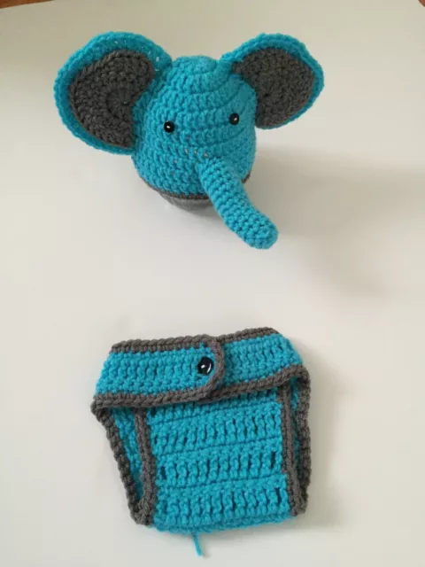 Hand Crochet Elephant Outfit For Newborn , Baby Photography Prop (0-3 Months)