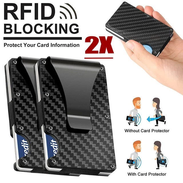 2Pack Mens Carbon Fiber RFID Blocking Clip Wallet Money Credit Card Holder Metal
