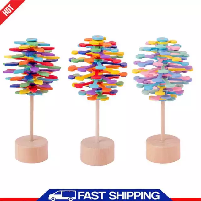 Children Wooden Helicone Wand Rotating Lolly Toy Kids Stress Relief Inserted Toy