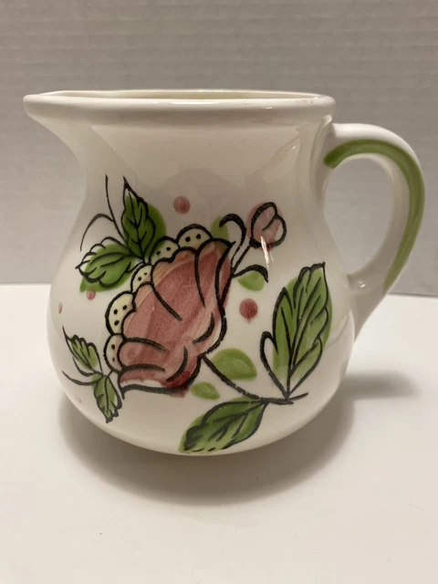 Vintage Rubens Originals Floral Hand-painted Ceramic Pitcher ~ Japan 1977