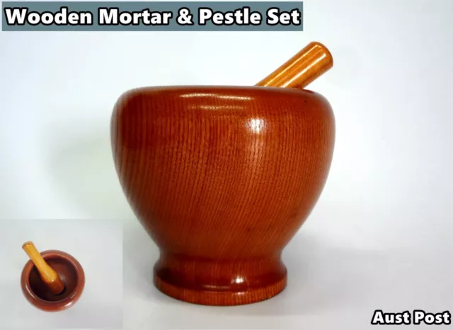 NEW Wooden Mortar and Pestle Set - For Kitchen Grinding, Mixing, Crushing (D29)