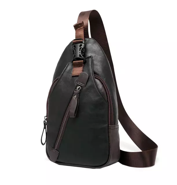 Herren Umhängetasche Crossbody Bag Sling Bag aus Kunstleder Schwarz 2