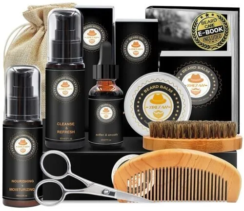 Upgraded Beard Grooming Growth Kit for Men Trimming Oil Razor Brush Luxury Gift