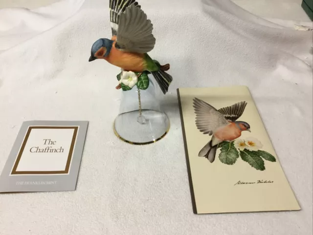 RARE! Franklin Mint 24K Gold Rim Crystal Bell Bird-The Chaffinch ~ New In Box