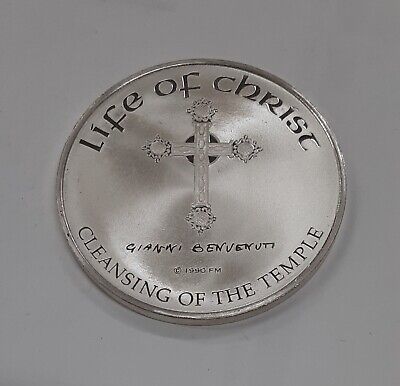 Franklin Mint Life of Christ .925 Silver Medal by Benvenuti-Cleansing of Temple