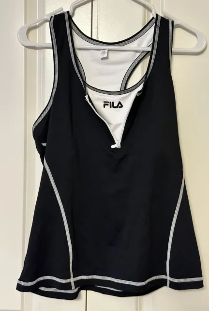 Fila Sport Black Racerback Tank Top With Zipper Bra Women's Size Large