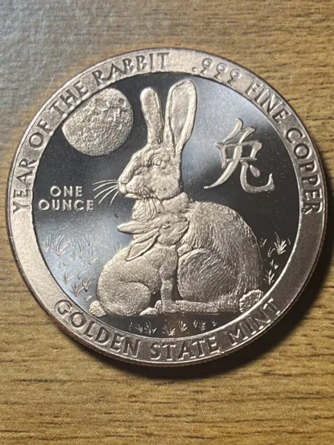 1 OZ COPPER ROUND - YEAR OF THE RABBIT (Free Shipping)
