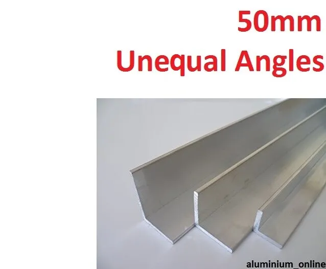 ALUMINIUM UNEQUAL ANGLE 50.0mm, 2 thickness, lengths 100mm to 2.500mm