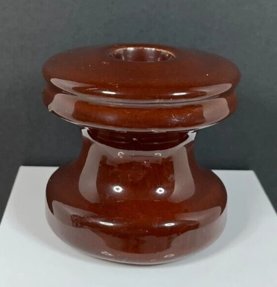 Vintage Brown Porcelain High Voltage Power Line Wire Insulator - Marked LM 2