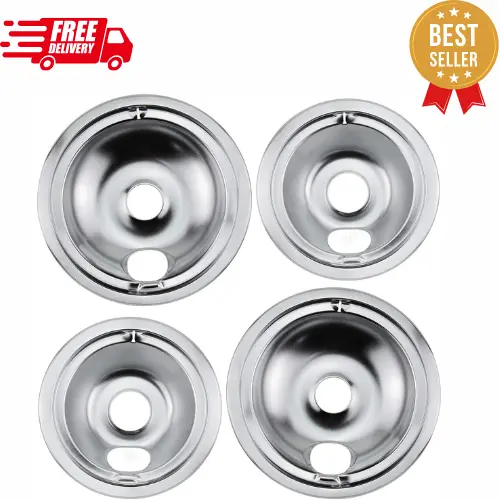 4 GE Hotpoint Chrome Stove Drip Pans Electric Burner Covers Top Replacement Set