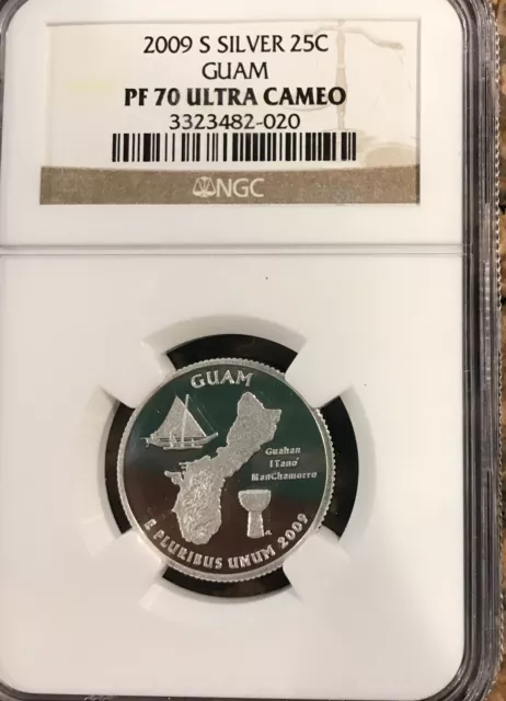 2009 S 25C Silver Quarter Guam PF70 ULTRA CAMEO NGC Certified