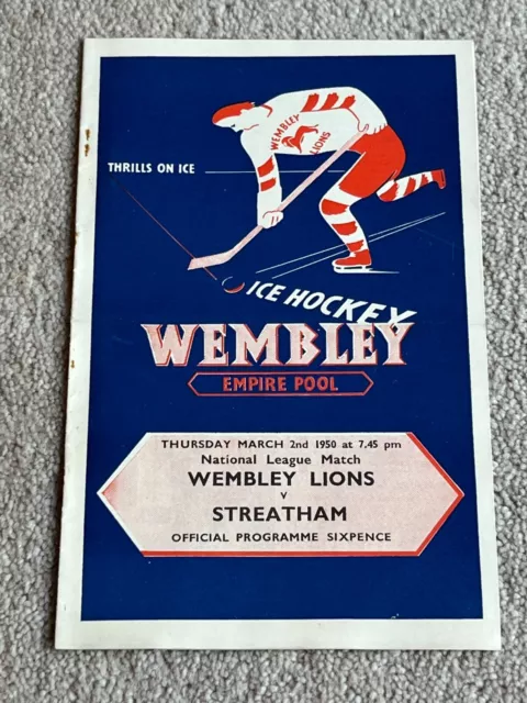 1950 Wembley Lions v Streatham Ice Hockey National League match programme