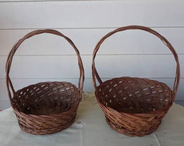 Wicker Braided Hand made 10" Baskets,  Easter,  Red and Brown Decor, Lot of 2