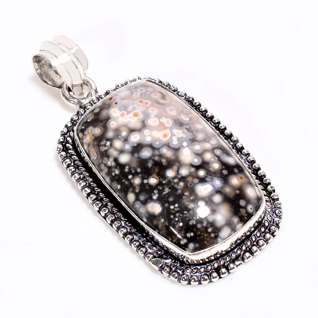 Ocean Jasper Vintage Style Handmade 925 Sterling Silver Pendant 1.7" GSR-3830