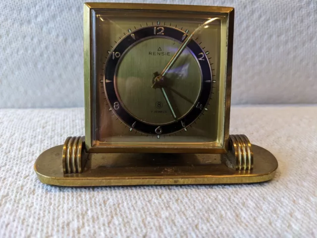 RENSIE Alarm Clock 8 Day 7 Jewels - Running - Brass - Germany US Zone