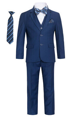 MAGEN RAGAZZI R. Blu Navy Slim Fit Tuta 7 PZ Set camice, gilet, pantalone, camicia, cravatta clip