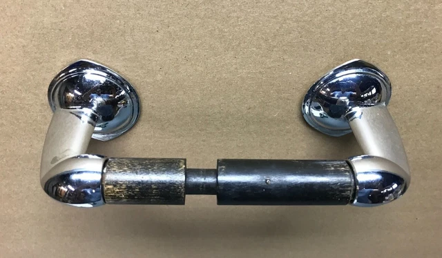 Antique Chrome Brass Bullet End Deco Toilet Paper Holder Vintage Old 929-22B