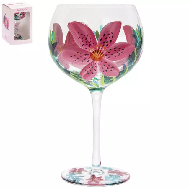 Großer gestielter Ballon Gin & Tonic G&T Cocktailglas Geschenkverpackung Blumenlilie