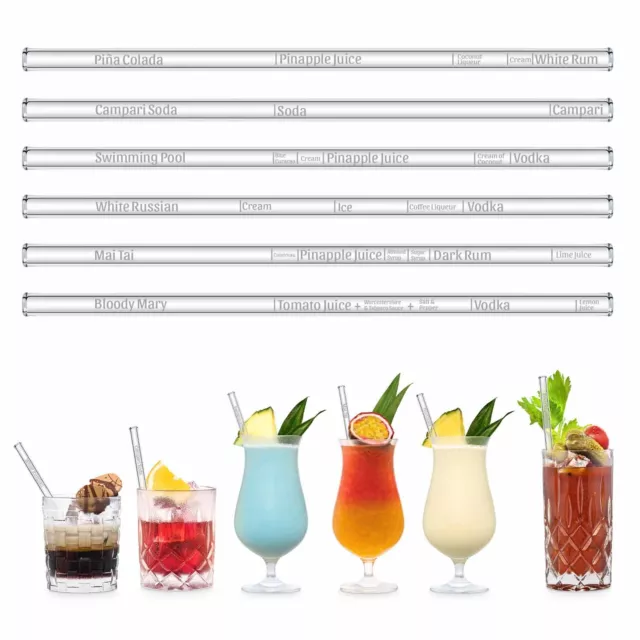 HALM Cocktail Rezepte 2.0 Glasstrohhalme mit gravierten Maßen für perfektes Mi