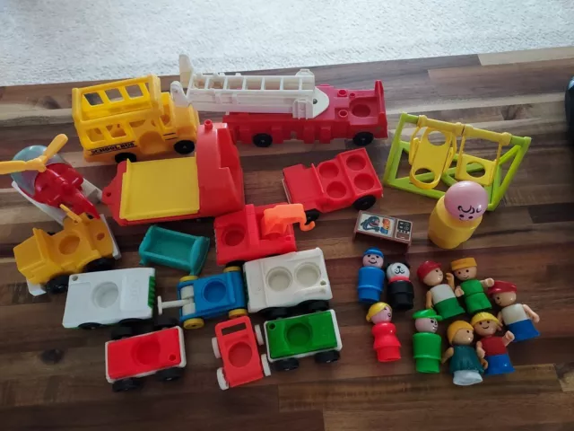 Fisher Price Little People Vintage Lot School Bus Playground Cars Plastic Look