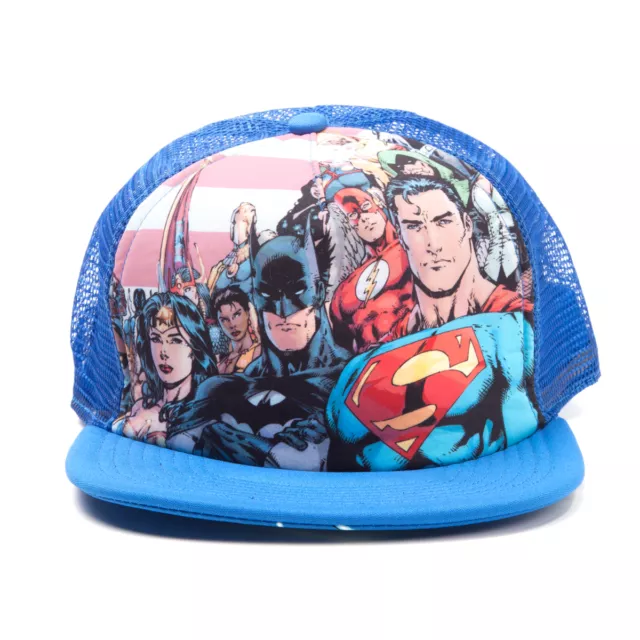 Dc Comics Justice League Batman Superman Flash Blue Trucker Snapback Cap